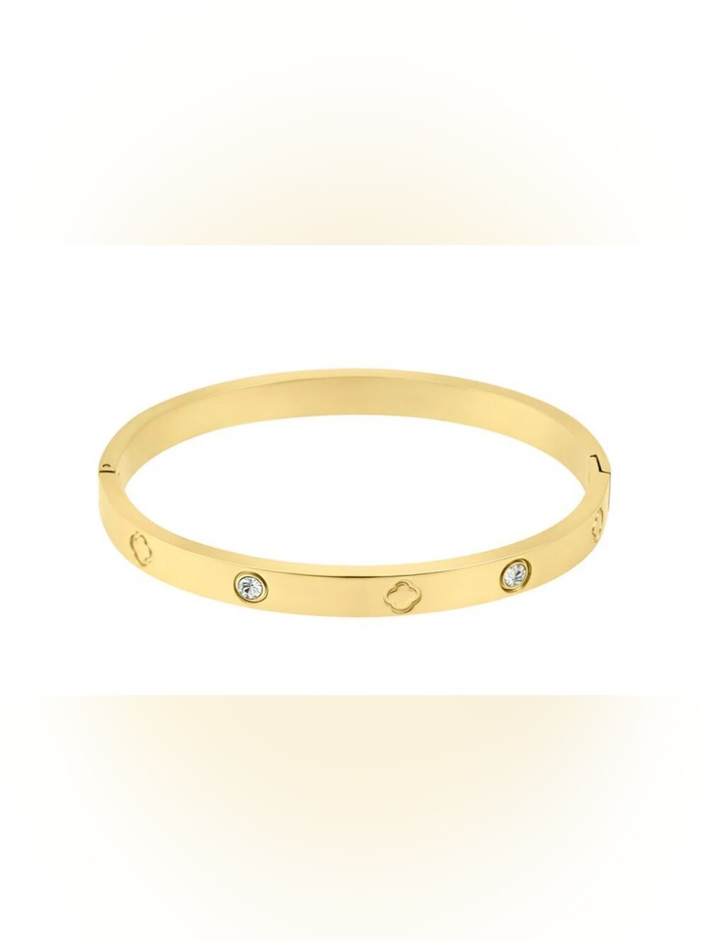ADORNIA Tarnish Resistant Cubic Zirconia and Clover Bangle Bracelet